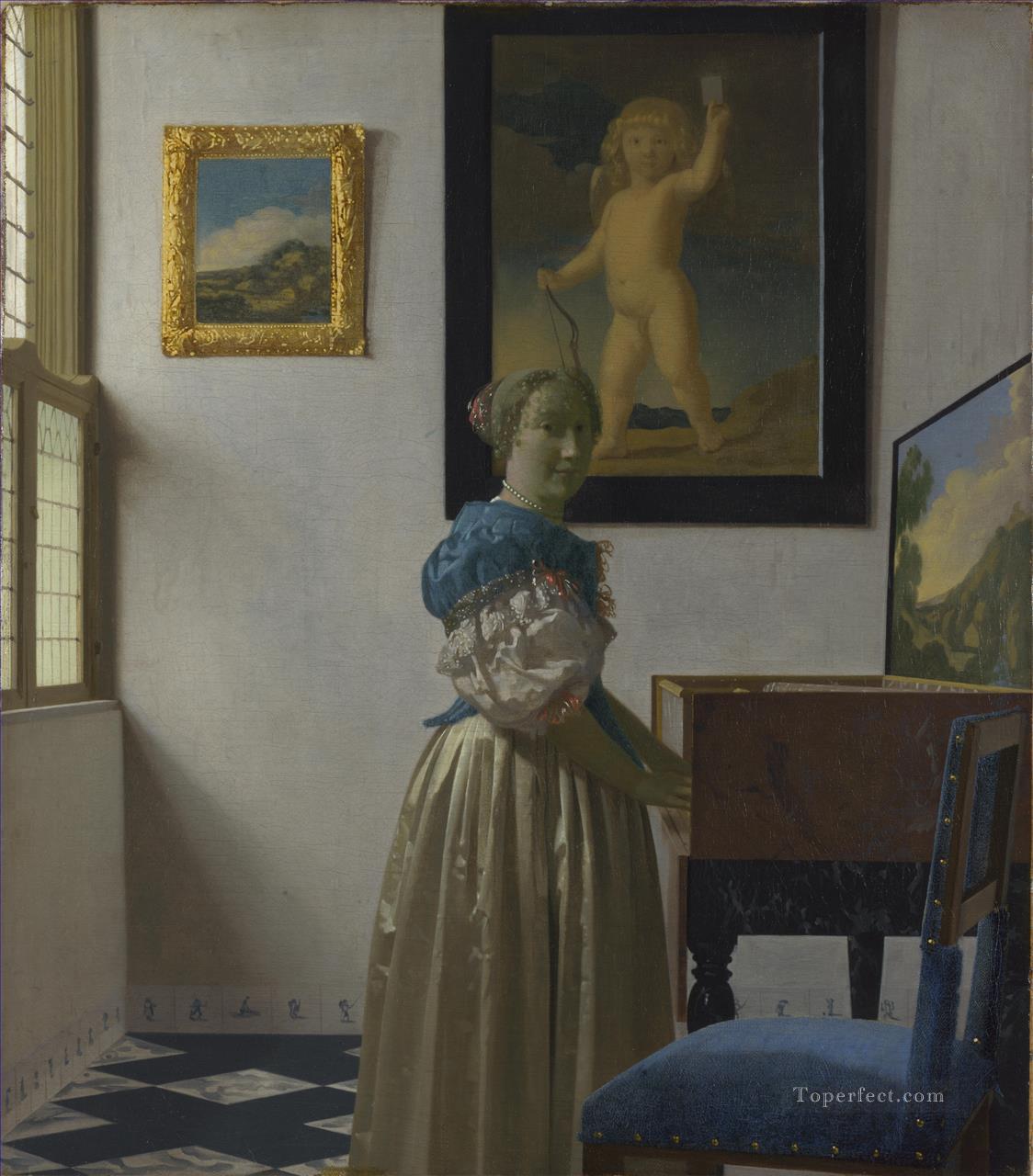 Young Woman Standing at a Virginal Baroque Johannes Vermeer Oil Paintings